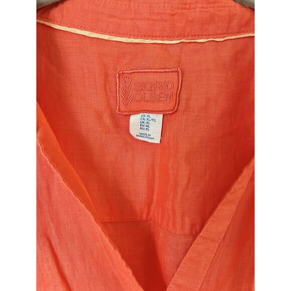 Sigrid Olsen Size XL 100% Linen Coral Red Tunic Top Long Line Beach Vacation EUC - Picture 2 of 6